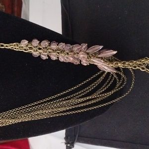 Vintage Antique Gold/Bronze Tone Lia Sophia Blushing Pink Resin Bead Necklace